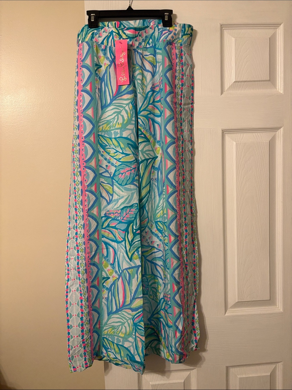 Lilly Pulitzer Aqua & Pink Leaf-Print Maxi Skirt